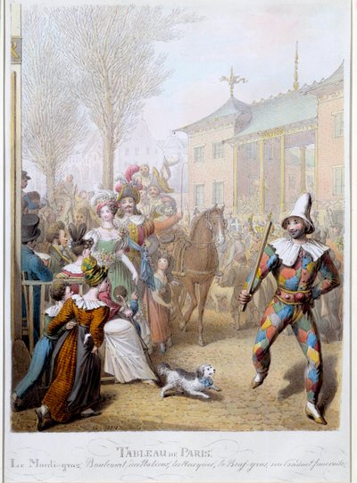 Mardi Gras på Boulevard des Italians i Paris Illustration af George Emanuel Opitz (1775-1841) Paris fra det 19. århundrede, Musee Carnavalet af Georg Emanuel Opitz