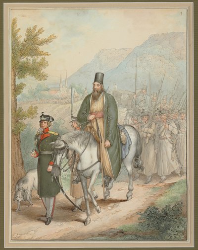 Russiske soldater, der ledsager en præst til hest, af Georg Emanuel Opitz