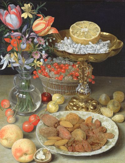 Stilleben med blomster og dessert af Georg Flegel