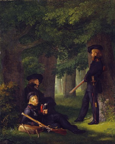 Tysk: Theodor Körner, Friedrich Friesen og Heinrich Hartmann på forposttjeneste af Georg Friedrich Kersting
