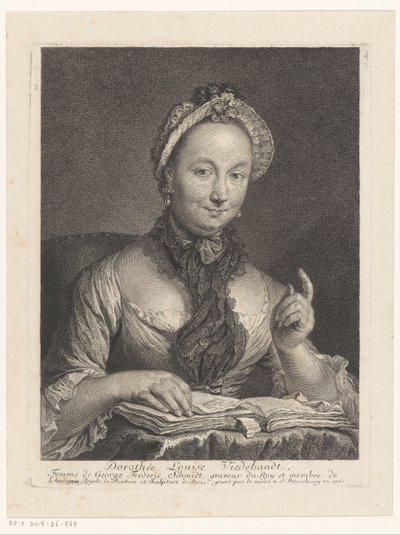 Portræt af Dorothée Louise Viedebandt, hustru til kunstneren Georg Friedrich Schmidt Dorothée Louise Viedebandt, Femme af George Frederic Schmidt (titel på objekt) af Georg Friedrich Schmidt