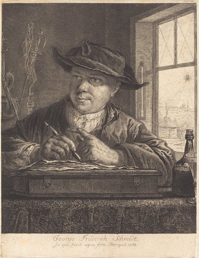 Selvportræt med en edderkop i vinduet af Georg Friedrich Schmidt
