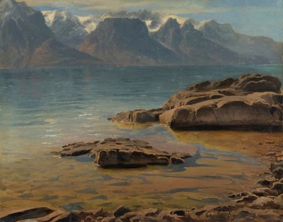 Genevesøen nær Vevey mod Evian af Georg Heinrich Crola