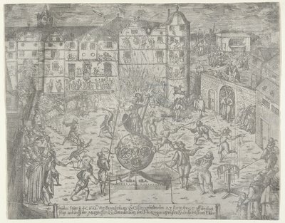 Fyrværkeri den 23. juni 1595 for indrejsen til Küstrin af Markgreven af Brandenburg og Du..., 1595. af Georg Keller