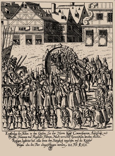 Fettmilch-opstanden. Genindførelse af jøderne i Frankfurt den 28. februar 1616, ca. 1616-1617. af Georg Keller