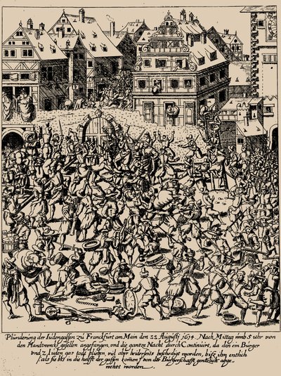 Fettmilch-opstanden. Plyndringen af Judengasse i Frankfurt den 22. august 1614, ca. 1616-1617 af Georg Keller
