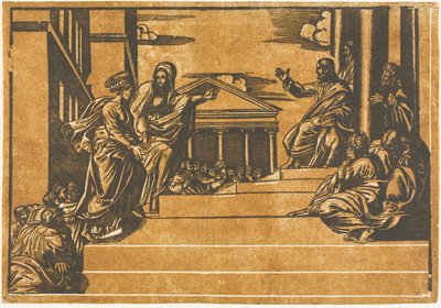 Martha og Magdalen på vej op ad templets trapper af Georg Matheus