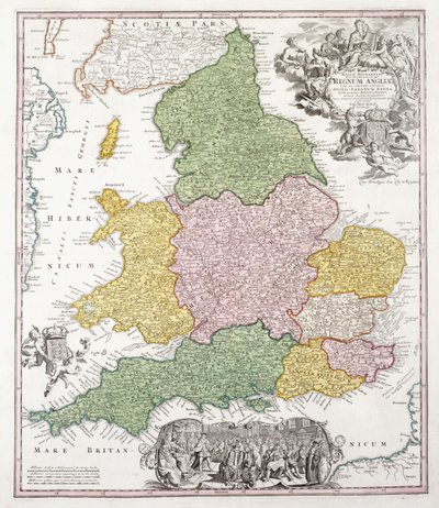 Et kort over England, 1760 af Georg Matthäus Seutter