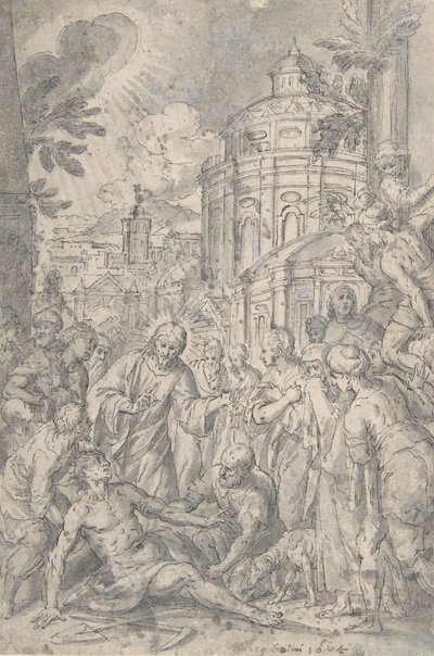 The Raising of the Youth of Naim, slutningen af det 16.-begyndelsen af det 17. århundrede. af Georg Pecham