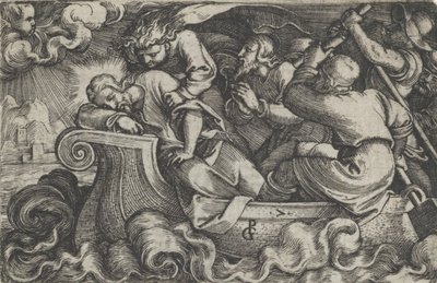 Kristus sover under stormen på Tiberias-søen, fra Historien om Kristus, 1534-35. af Georg Pencz