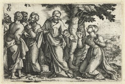 Kristus helbreder den blødende kvinde Life of Christ (serietitel) af Georg Pencz