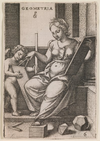 Geometria, fra serien "De frie kunster", ca. 1541 (kobberstik) af Georg Pencz