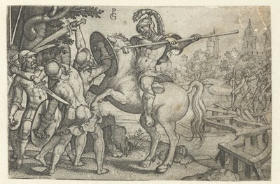 Horace Cocles forsvarer broen over Tiberen Historier fra tidlig romersk historie (serietitel) af Georg Pencz