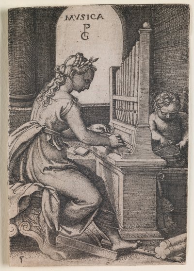 Musica, fra serien "De frie kunster", ca. 1541 (kobberstik) af Georg Pencz