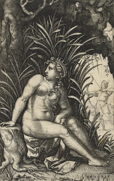 Procris og Cephalus, 1539 (gravering på lagt papir) af Georg Pencz