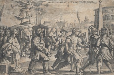 Berømmelsens triumf på kyskhed, fra Petrarkas triumfer. af Georg Pencz