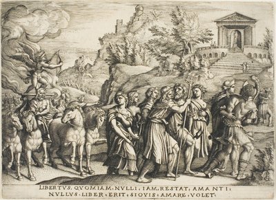 The Triumph of Love, tallerken 1 fra The Triumphs of Petrarch af Georg Pencz
