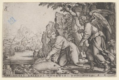Tobiolus Catches the Fish, fra The Story of Tobias, 1543. af Georg Pencz