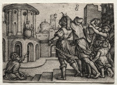 Virgil hængende i en kurv, c.1541-42. af Georg Pencz