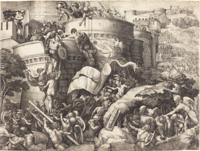 Indtagelsen af Cartagena af Georg Pencz after Giulio Romano