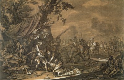 Militærkirurg på slagmarken under den spanske arvefølgekrig, 1707, indgraveret af Christian Rugendas (1708-81) ca. 1740 af Georg Philipp I Rugendas
