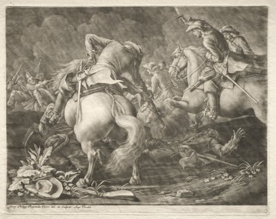Træfning mellem preussiske og ungarske husarer. af Georg Philipp I Rugendas