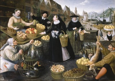 En allegori om efteråret: en frugt- og grøntsagsbod over Weinmarkt i Frankfurt am Main af Georg and Valkenborch Lucas Van Flegel
