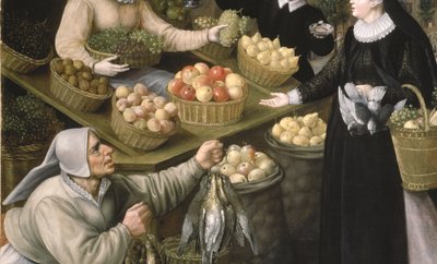 En allegori om efteråret: en frugt- og grøntsagsbod over Weinmarkt i Frankfurt am Main af Georg and Valkenborch Lucas Van Flegel