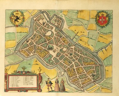 Kort over Lille fra World Cities af Georg Braun af Georg Braun and Hogenberg Franz
