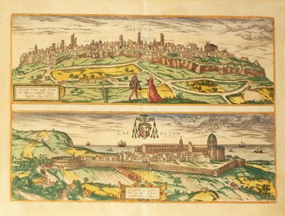 Kort over Orvieto og Loreto, Umbrien og Marche-regionen fra verdenskort af Georg Braun af Georg Braun and Hogenberg Franz
