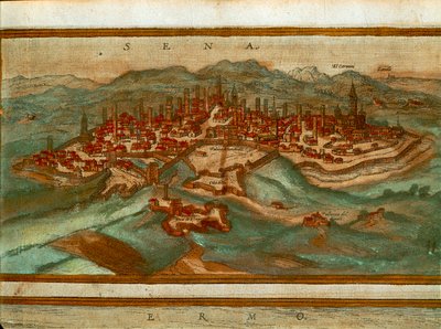 Kort over Siena, fra Cities of the World af Georg Braun af Georg Braun and Hogenberg Franz