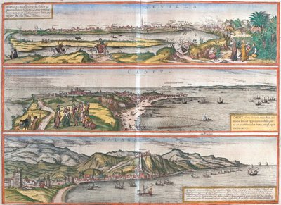 Sevilla, Cadiz, Málaga, Spanien af Georg and Hogenberg Franz (1535 90) Braun