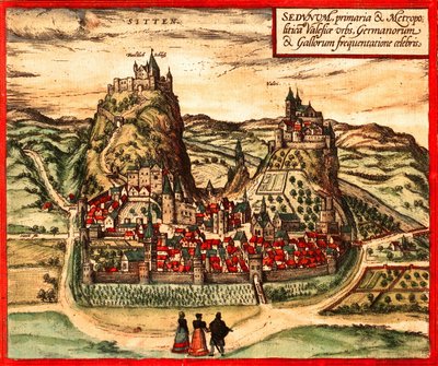 Sion, Schweiz af Georg and Hogenberg Franz (1535 90) Braun