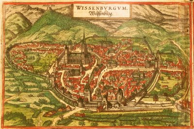 Wissembourg, det hvide slot, Alsace af Georg and Hogenberg Franz (1535 90) Braun
