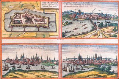 Wittenberg, Frankfurt, Wismar, Rostock, Tyskland af Georg and Hogenberg Franz (1535 90) Braun