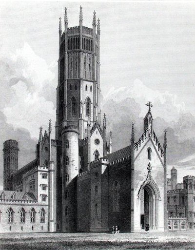 Fonthill Abbey fra nordvest, "Graphic and Literary Illustrations of Fonthill Abbey" af John Britton, graveret af J. Lambert af George (after) Cattermole