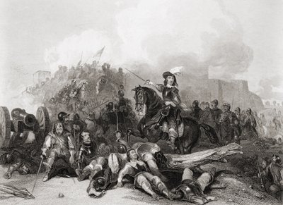 The Storming of Bristol, 26. juli 1643, indgraveret af J.C. Varrall (gravering) af George (after) Cattermole