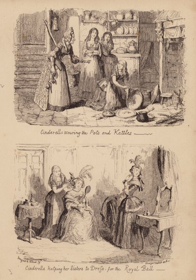Askepot og glasskoen (kobberstik) af George (after) Cruikshank