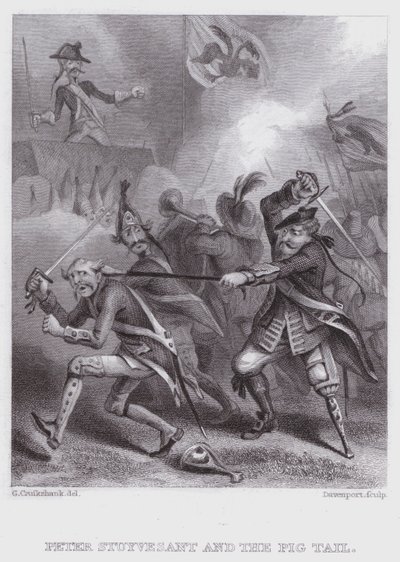 Peter Stuyvesant og grisens hale (gravering) af George (after) Cruikshank