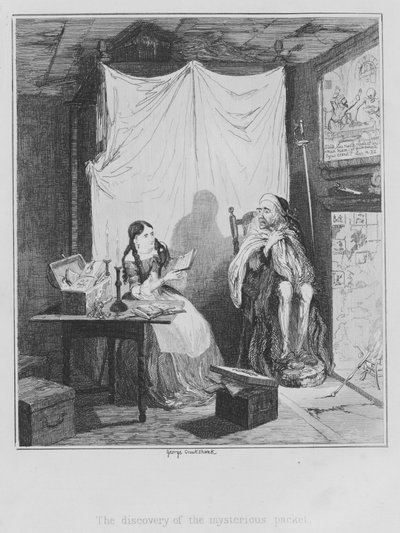 Opdagelsen af den mystiske pakke (gravering) af George (after) Cruikshank