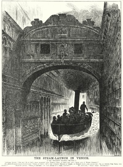 Punch tegneserie: The Steam Launch in Venedig (gravering) af George (after) Du Maurier