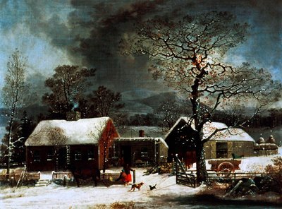 Vinterscene i New Haven, ca. 1858 (farve litho) af George (after) Durrie