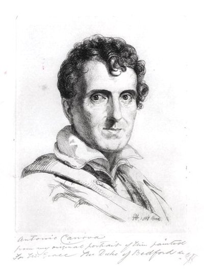 Portræt af Antonio Canova (1757-1822) 1817 (gravering) (s/h foto) af George (after) Hayter