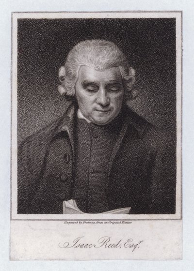 Isaac Reed, engelsk litterær redaktør og bogsamler (gravering) af George (after) Romney