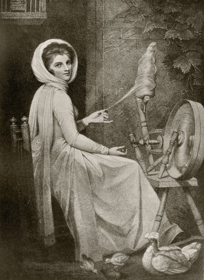 Lady Hamilton som The Spinster, graveret af Thomas Cheesman, fra 