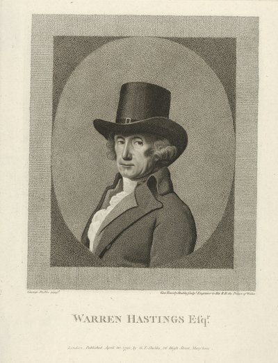 Portræt af Warren Hastings, Esq., pub. 1795 (gravering) af George (after) Stubbs