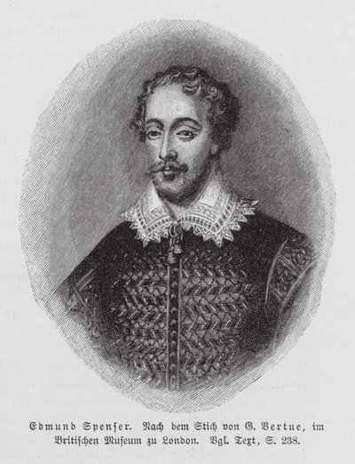 Edmund Spenser, engelsk digter (kobberstik) af George (after) Vertue