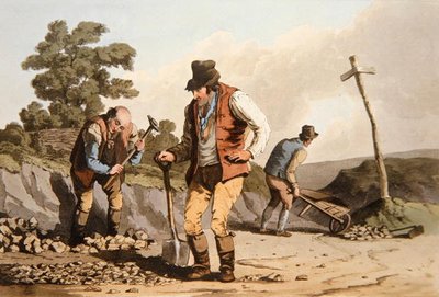 Stone Breakers, fra "Costume of Yorkshire", graveret af Robert Havell (1769-1832) 1814 (farvelitografi) af George (after) Walker