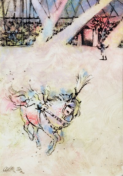 Cirkushest, (blæk og gouache på gesso-tavle). af George Adamson