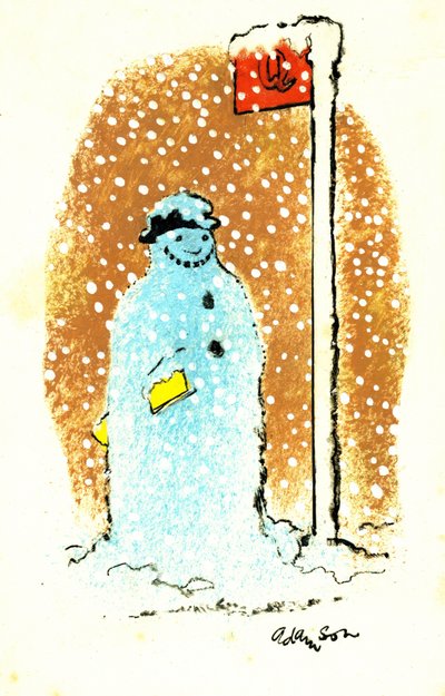 Waiting for the Bus, 1973 (indisk blæk på gennemsigtighed over gouache på kort) af George Adamson